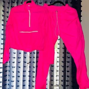 Hot pink track suit